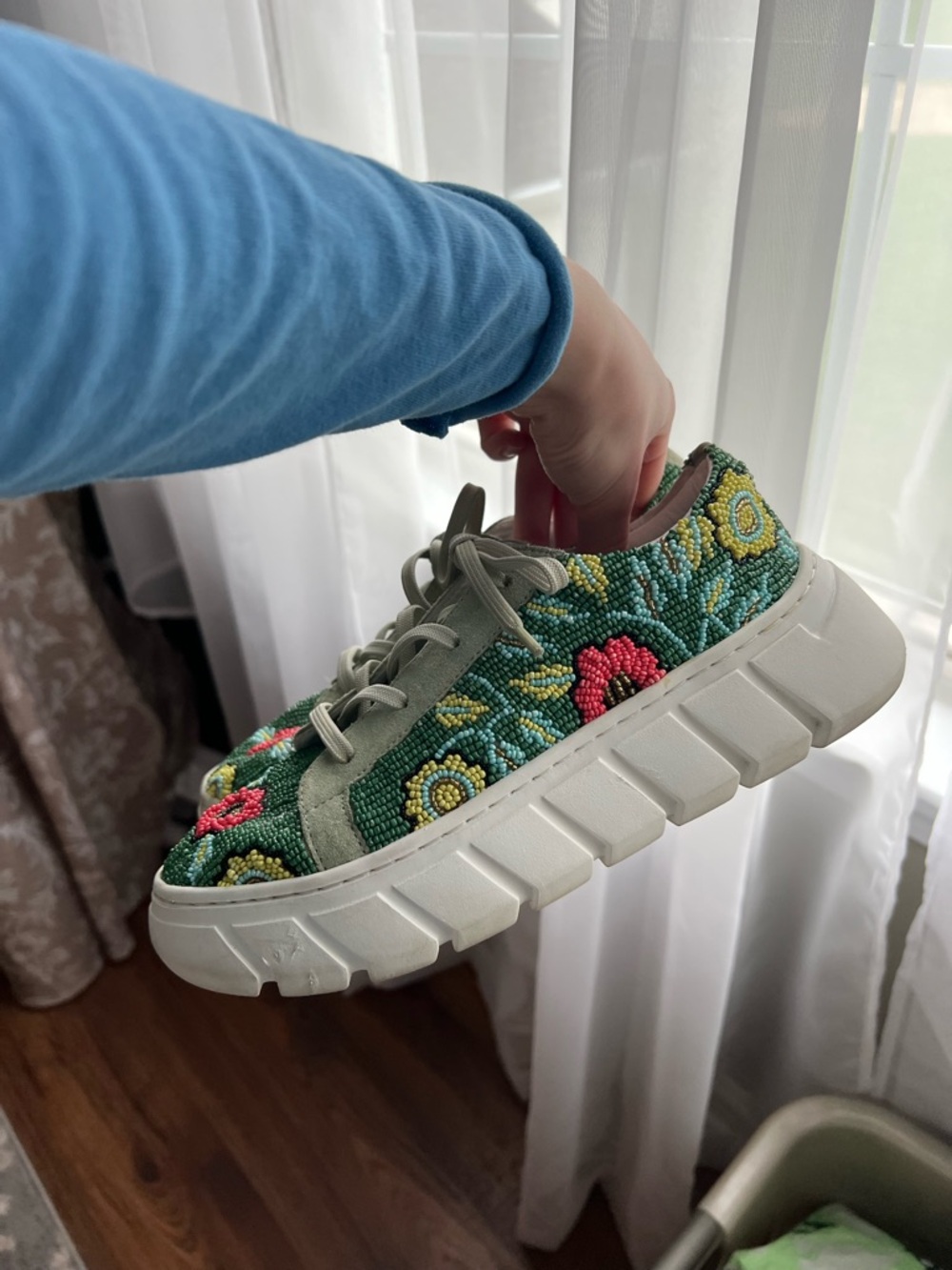 Free People View From the Top Beaded Platform Sneakers- Green